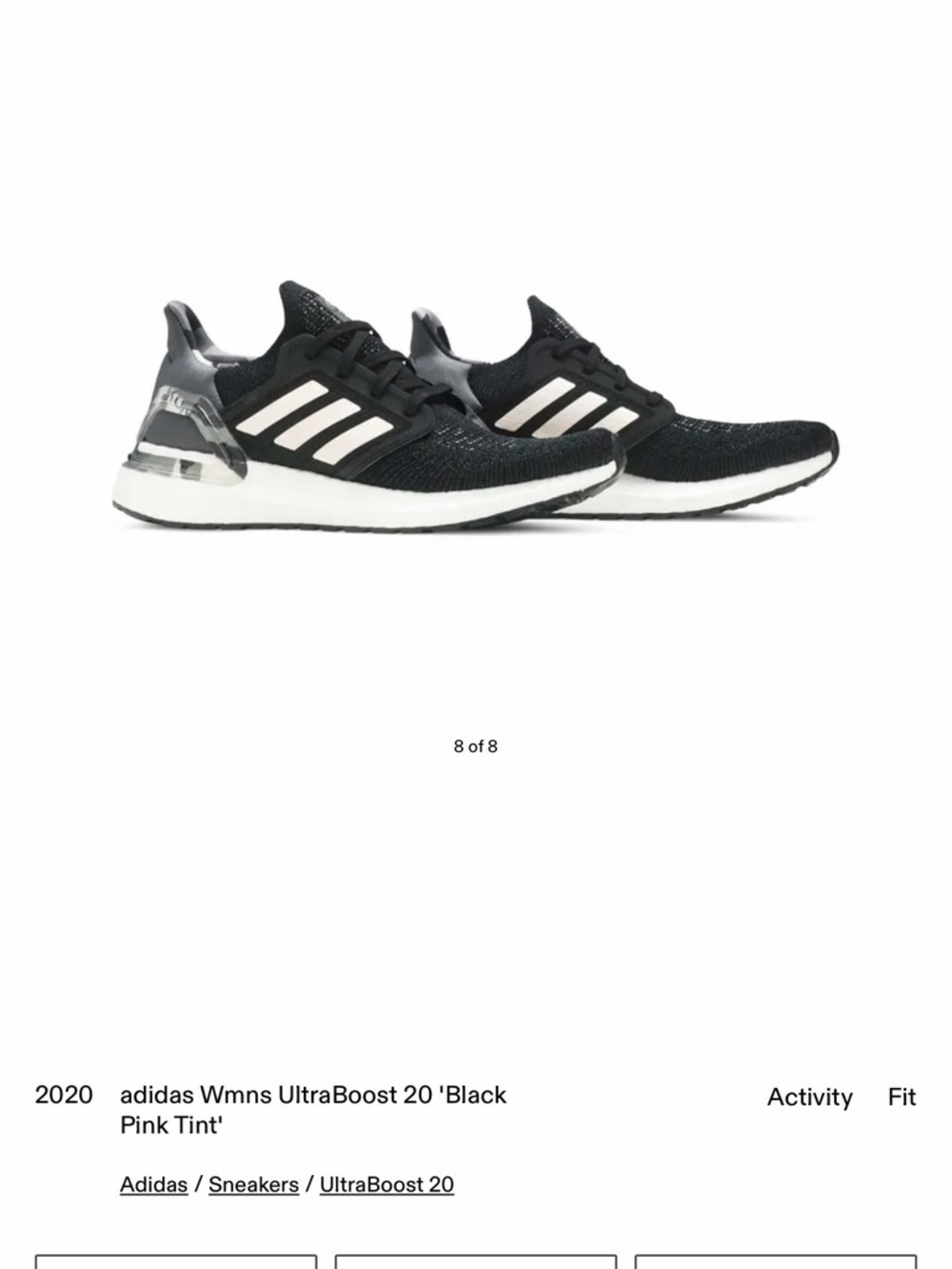 Adidas Ultraboost 20. Women’s 8. Black and Pink Geometric. Like New.